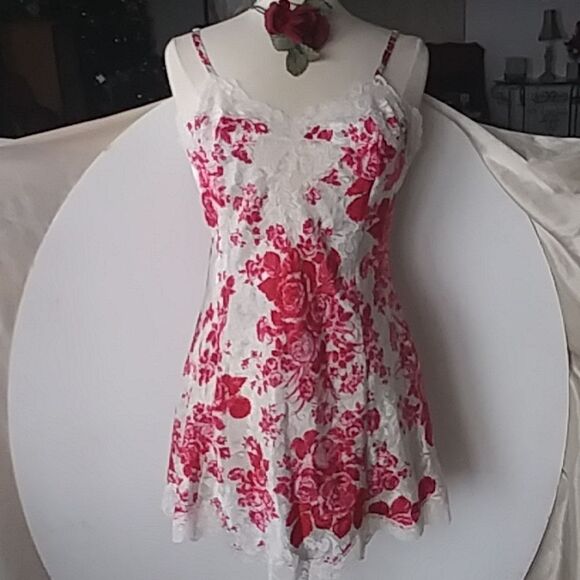 Victorias Secret Vintage Gold Tag Satin Rose Lace Chemise Lingerie Slip … - Picture 2 of 13